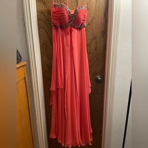 Cinderella Divine Coral Prom Dress with Jewels